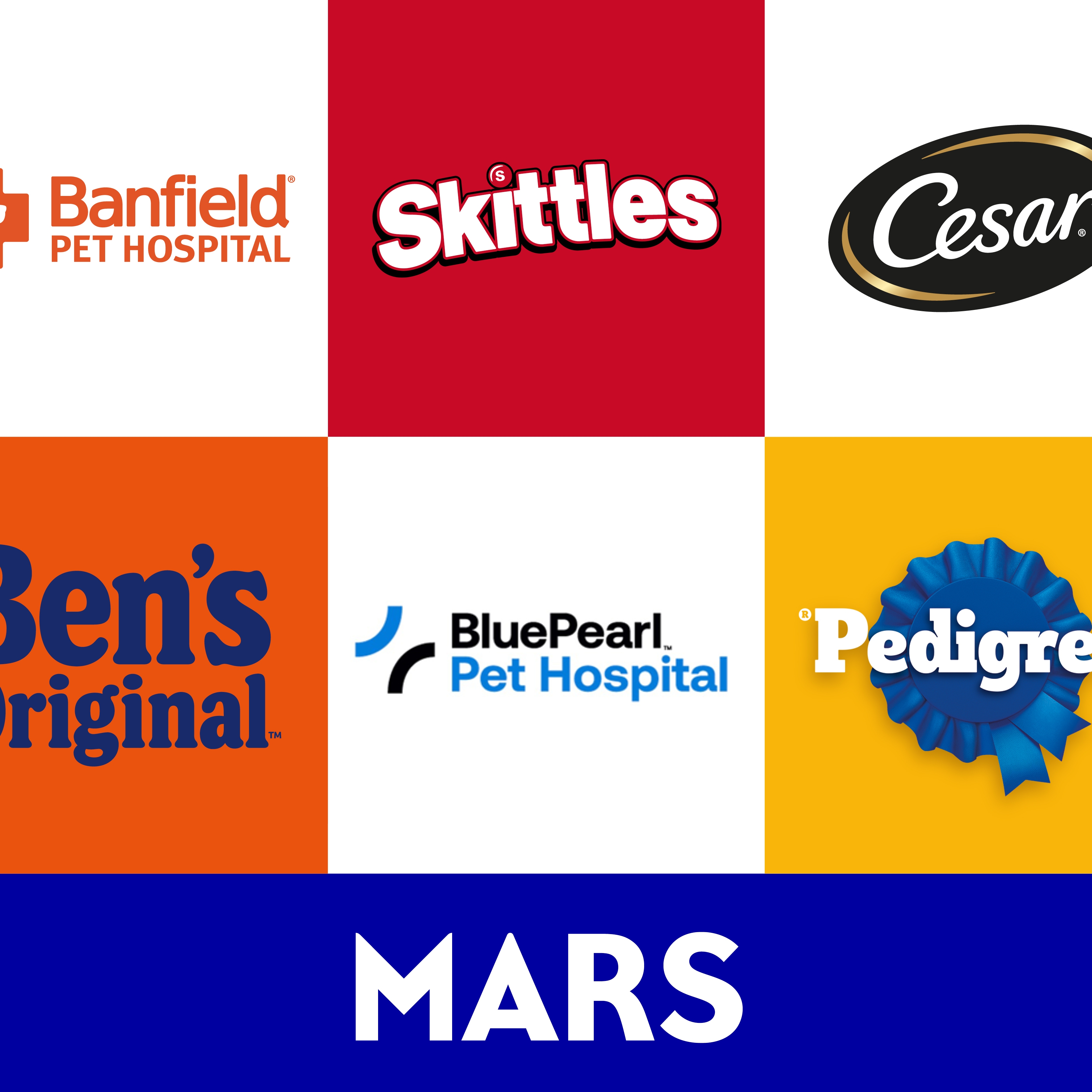 Various Mars logos above the Mars company logo